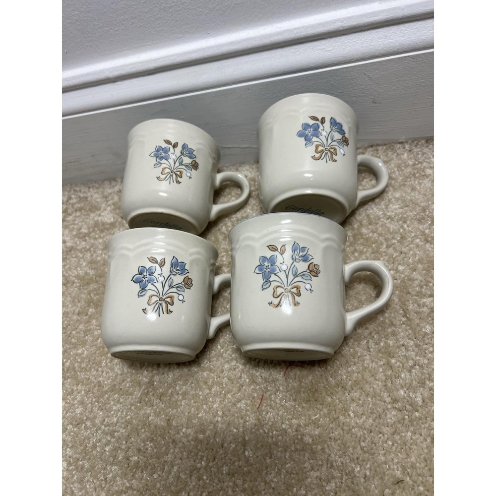 Vintage Cordella Stoneware Blue Flowers Bluet Mugs Set Of 4 - Made In Japan